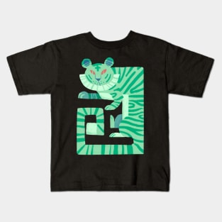 Pastel Jade Green Tiger Kids T-Shirt